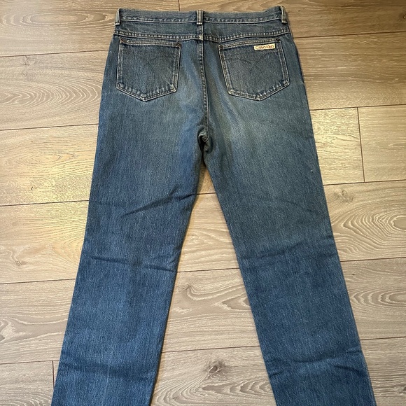 1980s Retro Calvin Klein Straight Fit Talon Zip Medium Wash Jeans - Picture 2 of 7